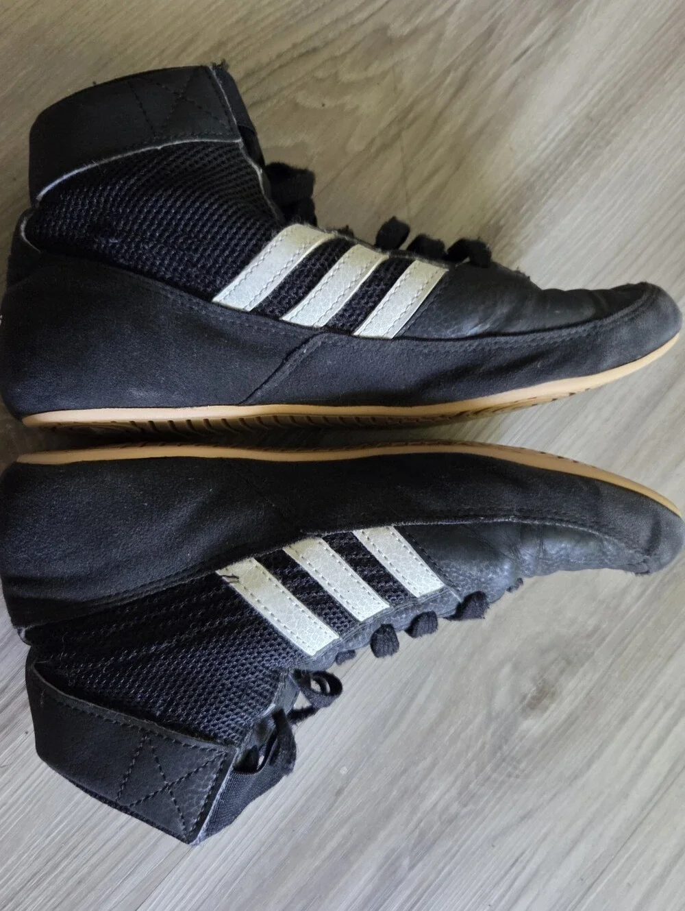 Adidas HVC AQ3325 Men's US 5.5 Black/White Suede Mesh Lace Up Wrestling Shoes